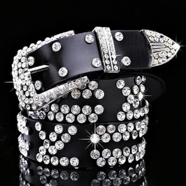 

ins fashion luxury diamond zircon letter genuine leather designer belt for female women girls 113cm 125cm, Black;brown