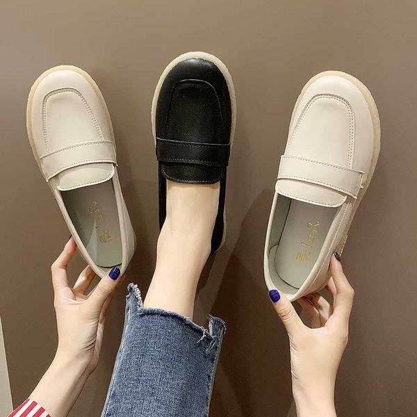 

2020 new women shoes autumn casual female sneakers shallow mouth round toe oxfords women's round toe slip-on british fall dress, Black