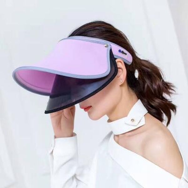 

2020 new arrival 6 colors female summer double visor hat empty cap uv protection riding sun hat beach visor hats new, Blue;gray