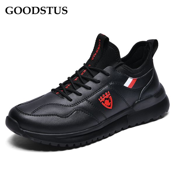 

goodstus men pu casual shoes breathable rubber platform comfortable ins style high fashion quality male outdoor walking shoe, Black