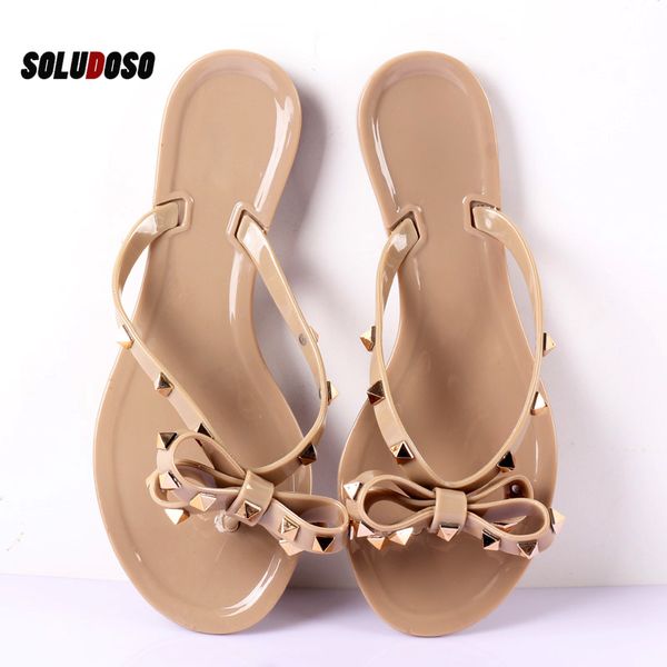 

2020 fashion woman flip flops summer shoes cool beach rivets big bow flat sandals brand jelly shoes sandals girls size 36-41, Black