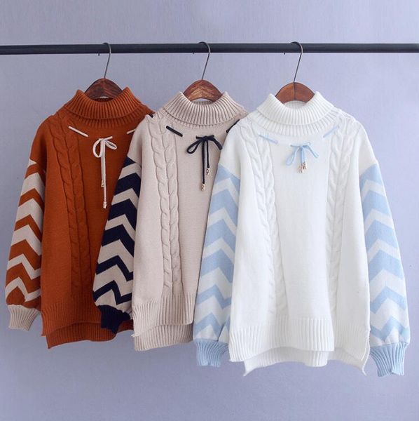 

autumn and winter soft sister loose high collar cute knitting sweater, White;black