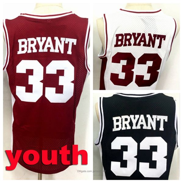 Genç Kids En İyi kaliteli Nakış 33# Bryant Basketbol Forması Erkek Formaları Tüm Ed Beyaz Kırmızı Siyah Boyut S-XL