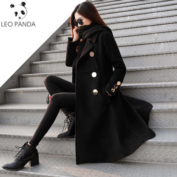 

2020 autumn winter new korean slim woolen coat women fashion double breasted long black jacket female casual plus size cothes