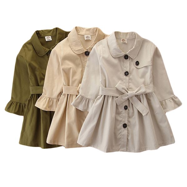 

fashion new fall spring kids girls trench coat solid girls british style single-breasted long-sleeved jacket cardigan clothes, Blue;gray
