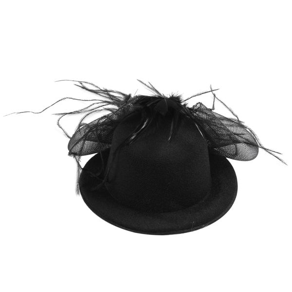 

black mesh bowknot feather decor mini hat alligator hair clip