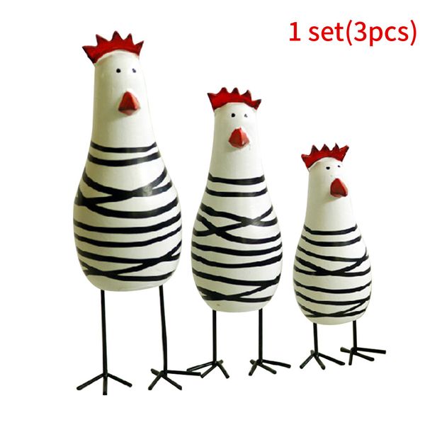 

3pcs miniature chicken shape painted crafts deskdecorations wood carving
