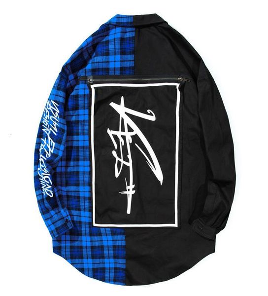 

high street lattice stitching jacket hip hop overshirt men relaxed fit check pattern spread collar cropped jacket l224 sh190918, Black;brown