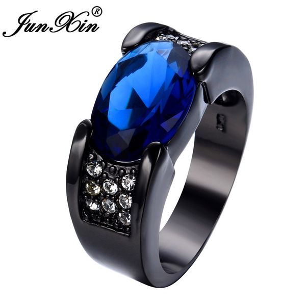 

junxin big blue zircon stone rings for women men antique jewelry black gold filled wedding party engagement gift ring bijoux, Golden;silver