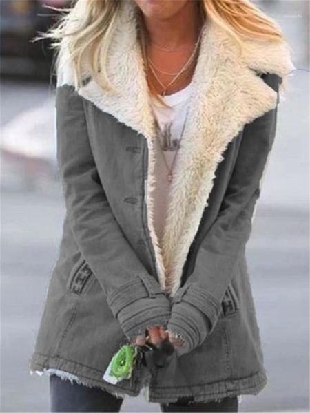 

winter fur coats lapel neck thick warm jacket coat womens open stitch outerwear designer cotton solid color, Black