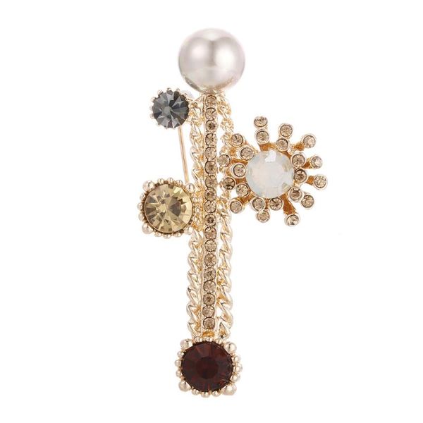 

jujie fashion gold cactus brooches for women 2020 luxury crystal pearl flower brooch pins for men plant jewelry dropshipping, Gray