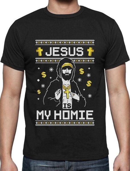 

2019 new short jesus is my homie ugly christmas sweater t-shirt xmas gift short tee100% cottonsummer tee shirt
