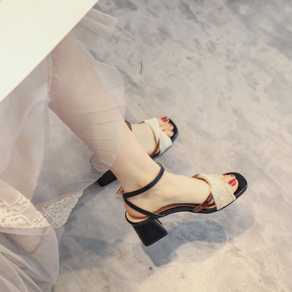 

new summer thick heel roman fish mouth high heel sandals, Black