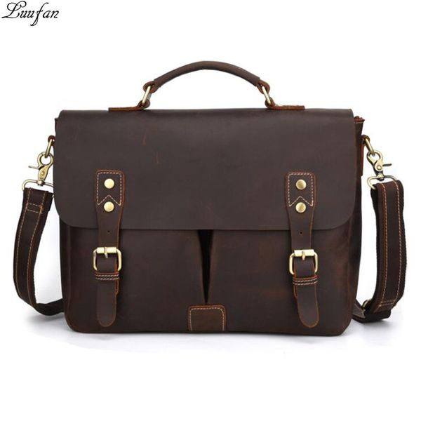 

luufan crazy horse натуральная кожа бизнес портфель для человек сумка cowskin laptop portfolio плеча компьютерная сумка