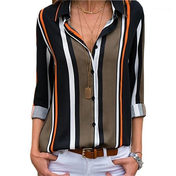 

lapel neck womens luxury womens shirts fashion striped printed slim blouses designer, White