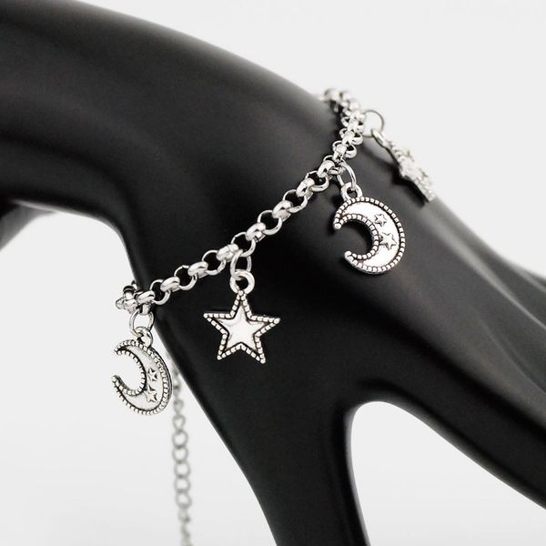 

classic moon star pendant bracelet vintage stainless steel crescent charm bracelet for women birthday gift bff friend, Golden;silver