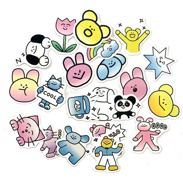 

5 sets = 105pcs cute bear color gradient stickers mobile phone water cup helmet waterproof stickers