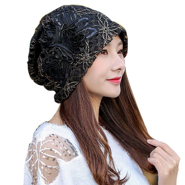 

turban hat lace flower turban hats for women beanie, Blue;gray