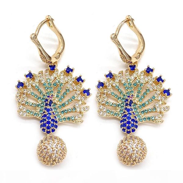 

ball peacock earrings for female bling cubic zircon ethnic bird earring women brand jewelry 18k gold plated, Silver
