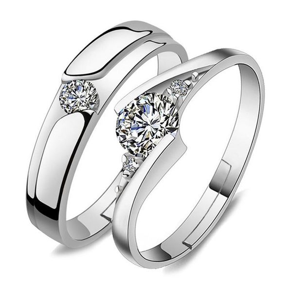 

crystal ring wedding cubic silver couple rings engagement adjustable open zirconia ring bdegarden xmgxn, Golden;silver
