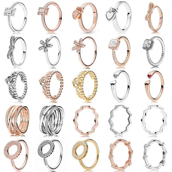 

30 styles 925 sterling silver ring heart-shaped padlock love eternity entwined two-tone signature ring for women fine jewelry, Golden;silver