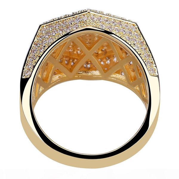 

18k gold & white gold iced out cz zircon pentagon ring band mens hip hop wedding ring full diamond rapper jewelry gifts for men wholesale, Golden;silver
