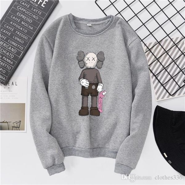 

2020 men's hip hop new cotton bottoming shirt loose plus velvet cartoon printing sweater gray plus size xxl, Black