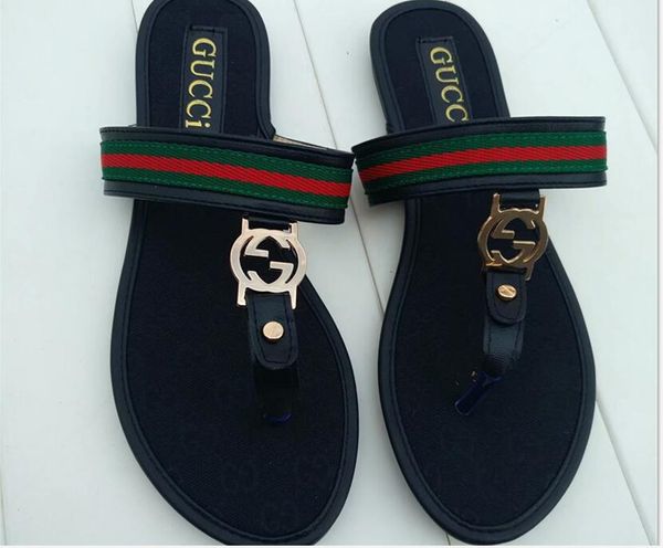 

women sandals summer fashion solid brand gg buckle flip flops luxury designer sandals women shoes beach casual ladies slide miller, Black
