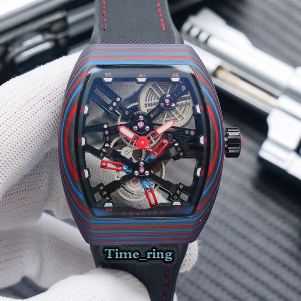 

version v 45 t gr skeleton dial color carbon fiber case japan miyota automatic movement mens watch black leather strap designer watches, Slivery;brown