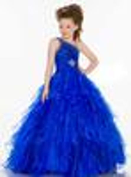 

Pretty Blue One-Shoulder Beads Flower Girl Dresses Girls' Pageant Dresses Dressy Dress Holidays Dress Custom Size 2 4 6 8 10 12 FF801022