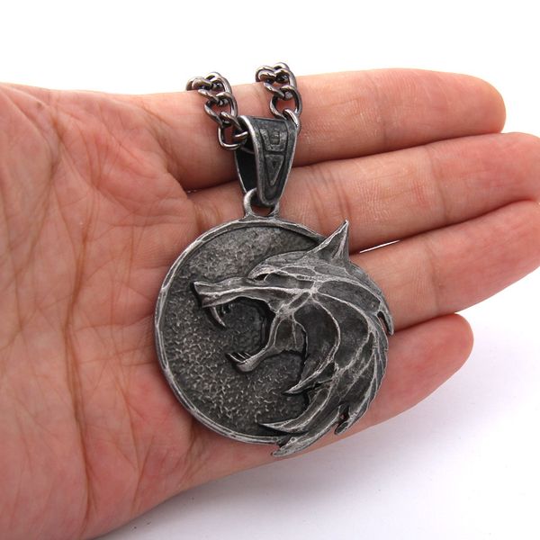 

new arrival wizard wolf head pendant necklace for geralt necklace with a the wild hunt 3 figure tv 200928, Silver