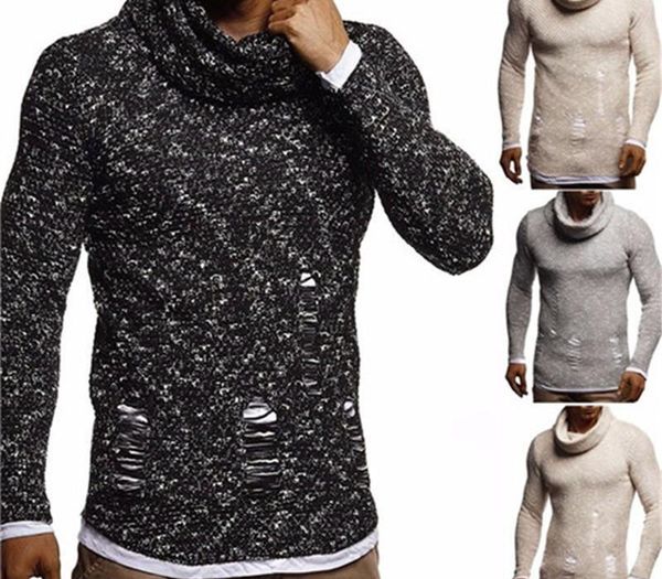

hole mens designer sweaters winter casual loose long sleeved turtle neck pullover sweaters fashion mens sweaters, White;black
