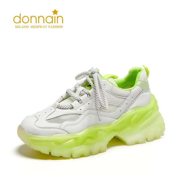 

donnain autumn cow leather mixed-color breathable sneakers mesh shoes women fashion casual ladies shoes round toe flats green, Black