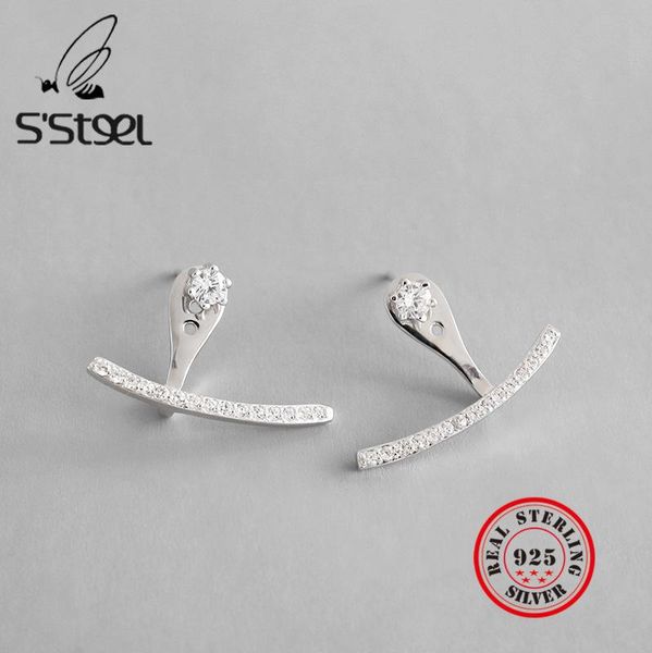 

s steel curve zircon stud earrings for women sterling silver 925 fashion jewelry pendientes plata de ley 925 mujer, Golden;silver