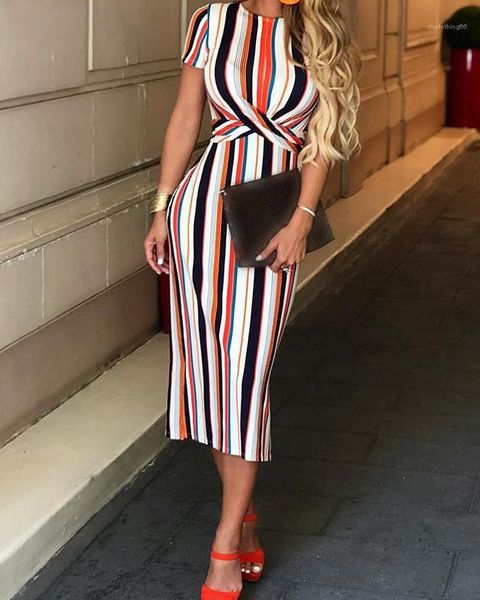 

clothing 2020 womens designer dress summer short sleeve crew neck print striped dresses fashion female, Black;gray