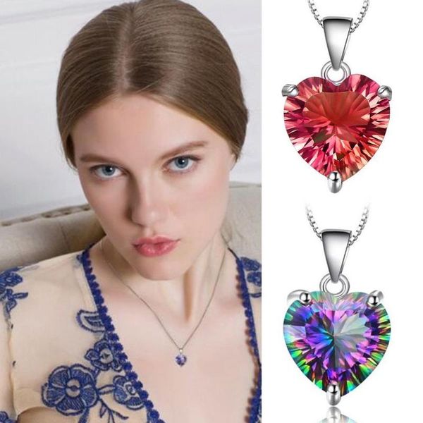 

heart crystal pendant silver color chain necklace womens girls jewellery