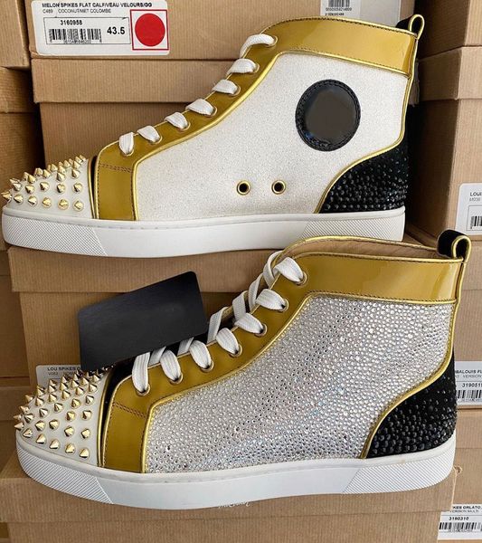 

spikes & strass & glitter high red bottom shoes fashion sneakers men women discount skateboard walking party wedding eu35-47, Black