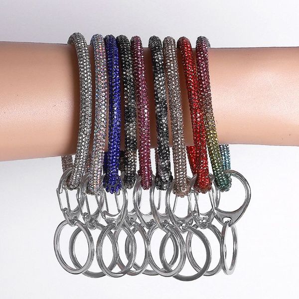 

rhinestone bracelet keychain large hoop keyring wristlet women jewelry, Silver