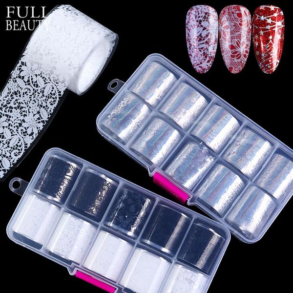 

10pcs retro holographic nail foil black white lace size starry paper transfer foil nails nail art laser for manicure ch1042