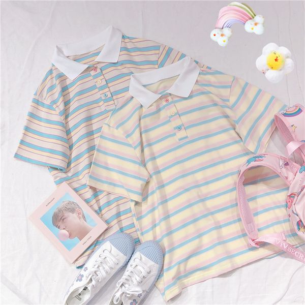 

japanese loose sweet striped blouse girls student female wild retro casual soft sister turn down collar shirt mori girl, White