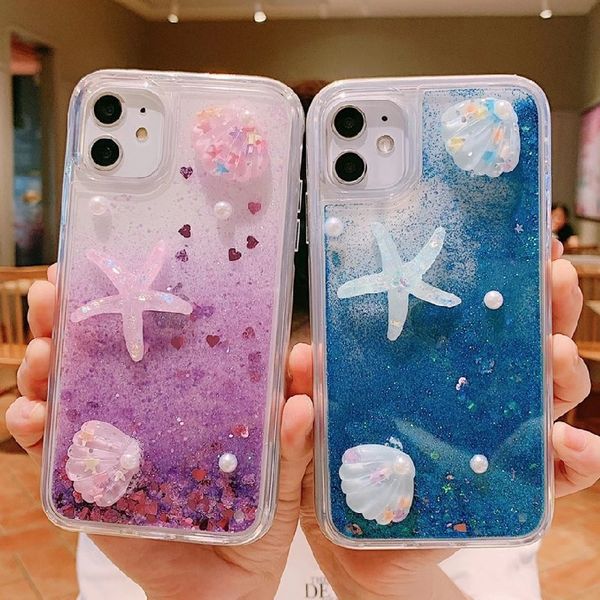 

fashion bling quicksand mobile phone case for iphone 11 pro max tpu+pc diy starfish phone cover for iphone x xr xsmax 7 8 plus