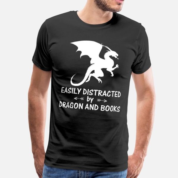 

easily distracted by dragon and books t shirt men customized 100% cotton crew neck novelty cute fashion spring kawaii shirt
