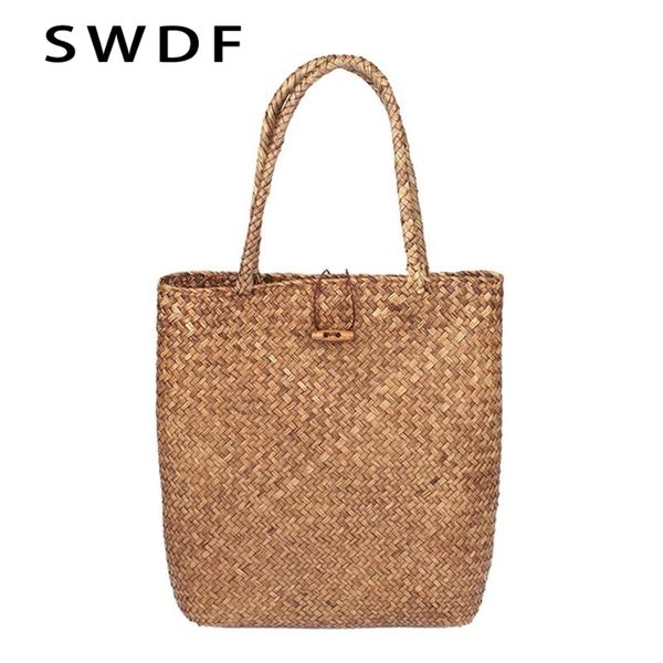 

hand woven large drawstring women's straw tote bag 2020 knitting bag beach shoulder crossbody ladies handbag drop shipping