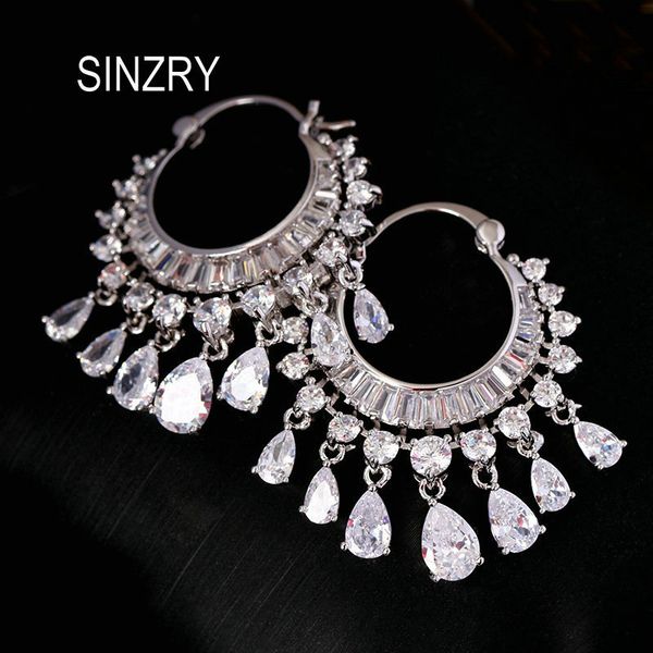 

sinzry new cubic zircon elegant party bridal waterdrop tassel dangle earrings dazzling wedding jewelry accessory 200922, Silver