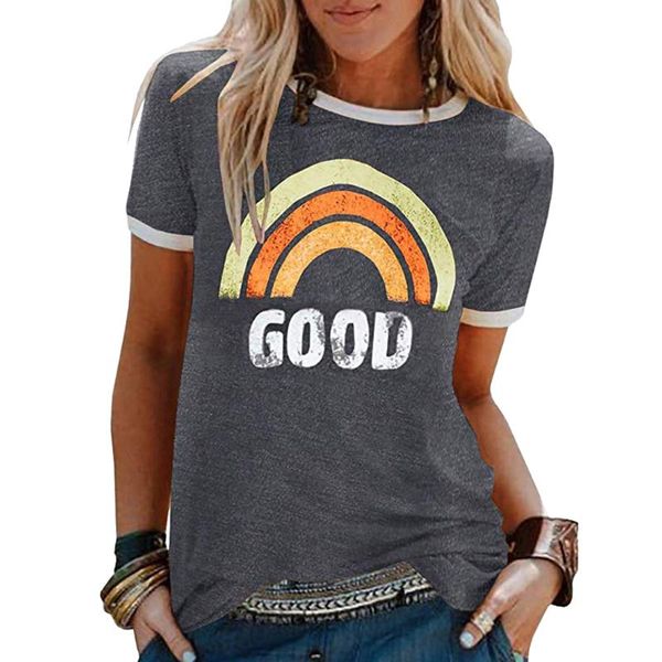 

women's t-shirt women multicolor pattern shirt round neck short sleeve for summer graphic print, White