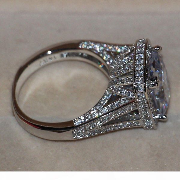 

size 5-11 luxury jewelry 8ct big stone white sapphire 14kt white gold filled gf simulated diamond wedding engagement band ring lovers gift, Slivery;golden