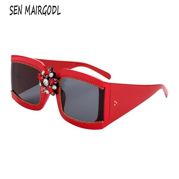 

classic large frame square sunglasses women men 2020 luxury flower sun glasses with diamonds brand design rhinestone glasses, White;black