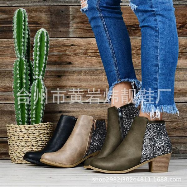 

bling pu cotton fabric women mid calf boots med square heel round toe mixed colors vintage winter boots plus size shoes, Black