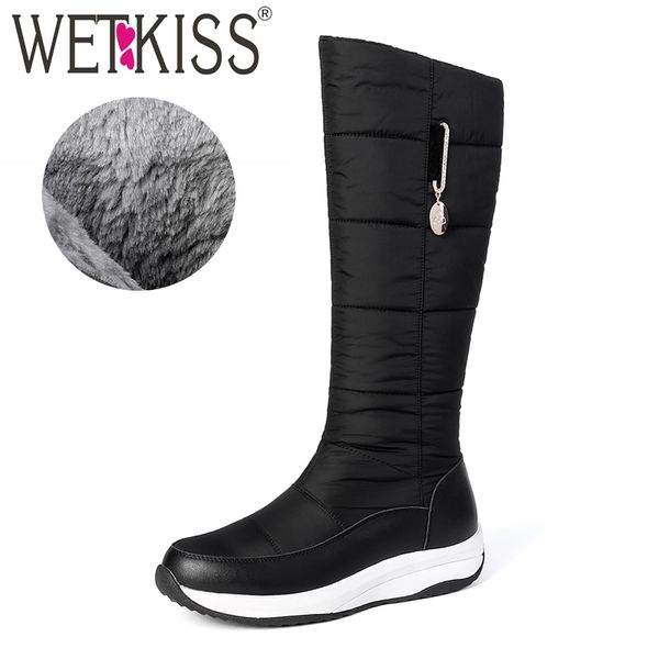 

wetkiss 2020 genuine leather snow boots women platform shoes down waterproof zip casual thick fur warm winter boots size 35-44, Black