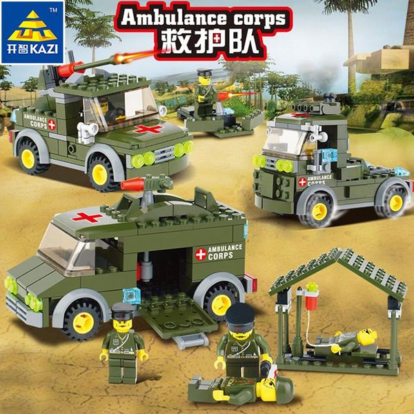 

158pcs military series ambulance corps building blocks sets diy construction bricks toys rescue car model educational gift for children 07